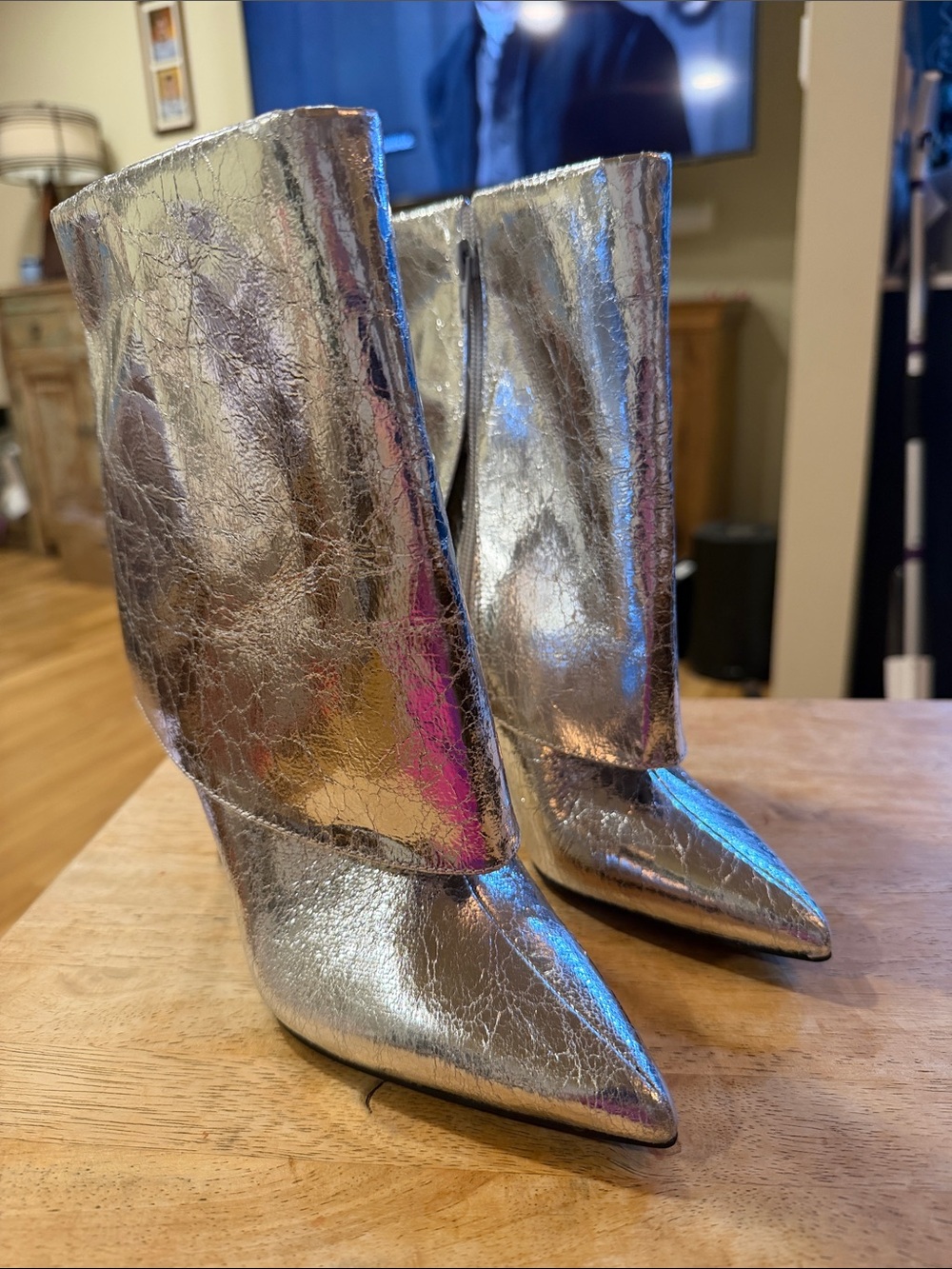 I.N.C Metallic Silver Pointed-Toe Women's Boots. Size 5.5 (92)